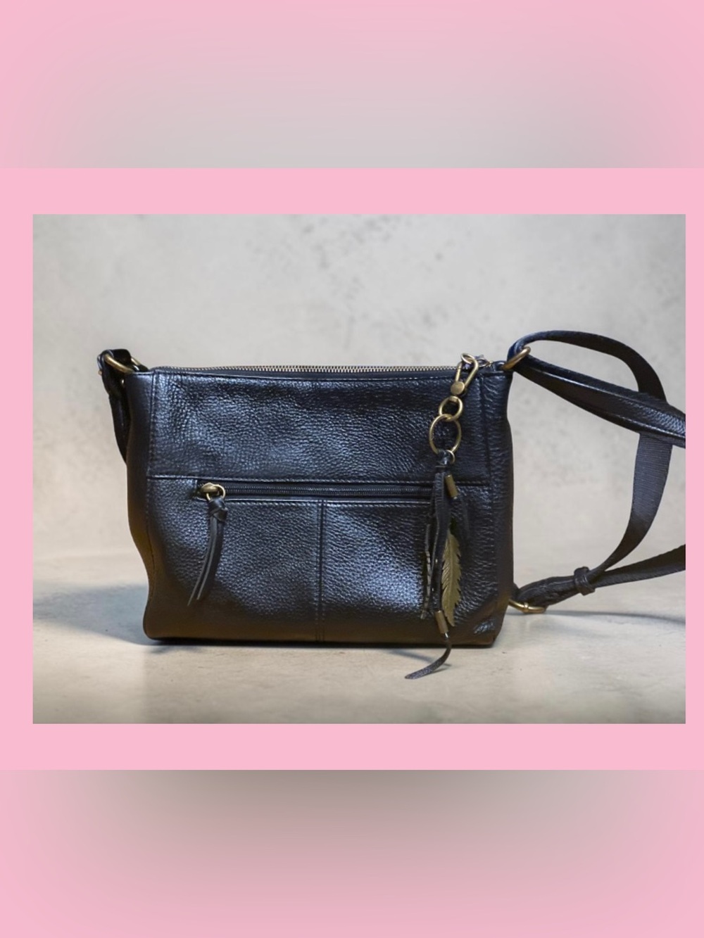 The Sak Black Leather Crossbody with Tassel Accent